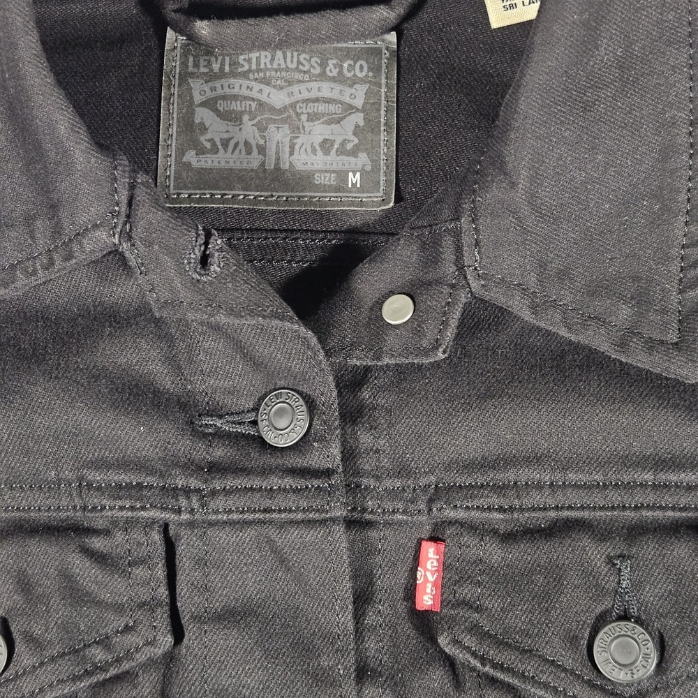 Levi's Denim Trucker Jacket Black Womens Medium Stretch Motorcycle Type III - Picture 4 of 6